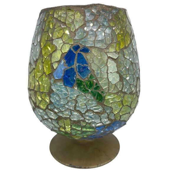 Retro MCM Mosaic Glass Brandy Snifter Candle Holder Pedestal Vase 1970's Vintage - Picture 15 of 15